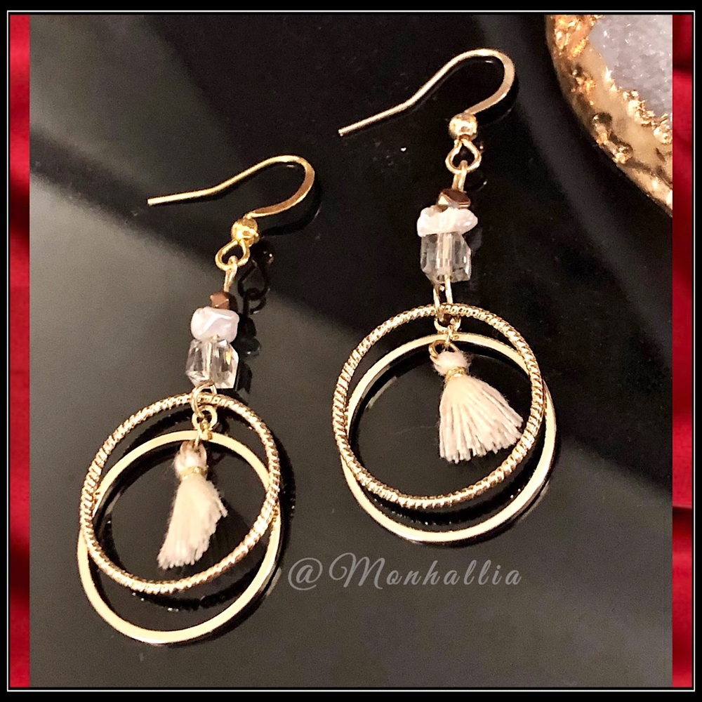 Clearance! GOLD BOHO HIPPIE HOOP TASSEL ABSTRACT ROPE PEARL BEAD MODERN EARRINGS